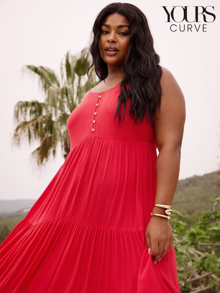 Yours Curve Red Tiered Crinkle Maxi Dress (E00305) | €38