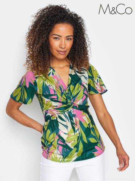 M&Co Green Print Twist Front Top (E00307) | €39
