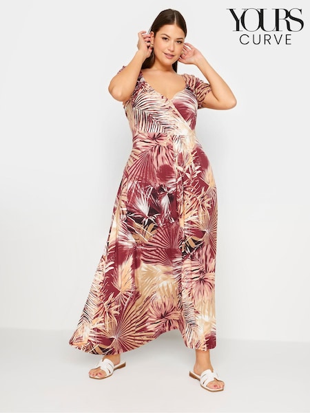 Yours Curve Red Leaf Print Wrap Maxi Dress (E00308) | €49