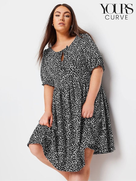 Yours Curve Black Leopard Print Textured Mini Dress (E00311) | €39