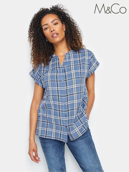 M&Co Blue Short Sleeve Checked Shirt (E00312) | €35