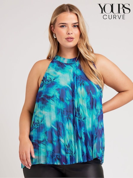 Yours Curve Blue Abstract Pleated Top (E00316) | 262 QAR