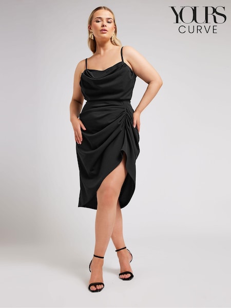 Черный - Yours Curve LONDON Curve Cowl Neck Gathered Dress (E00431) | €66