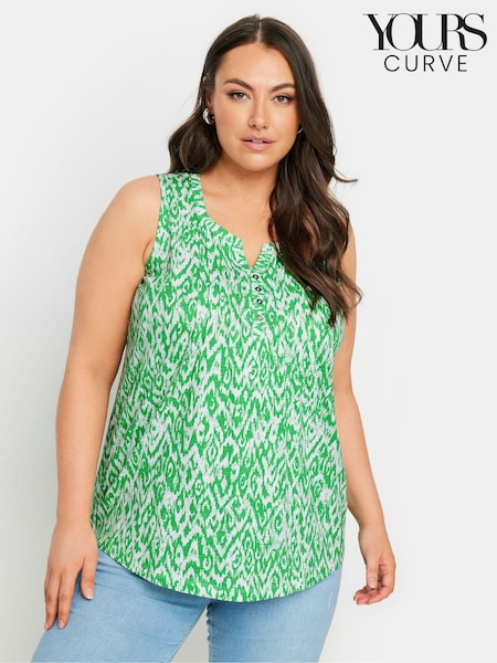 Verde - Yours Curve Fără mâneci Pintuck Henleys 100% Cotton Vest (E00433) | 149 LEI