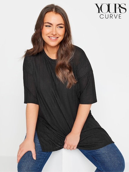 Yours Curve Black Oversized Textured Top (E00455) | €29