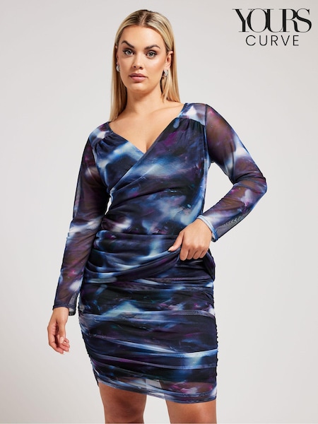 Yours Curve Purple London Mesh Abstract Print Top (E00461) | 178 QAR