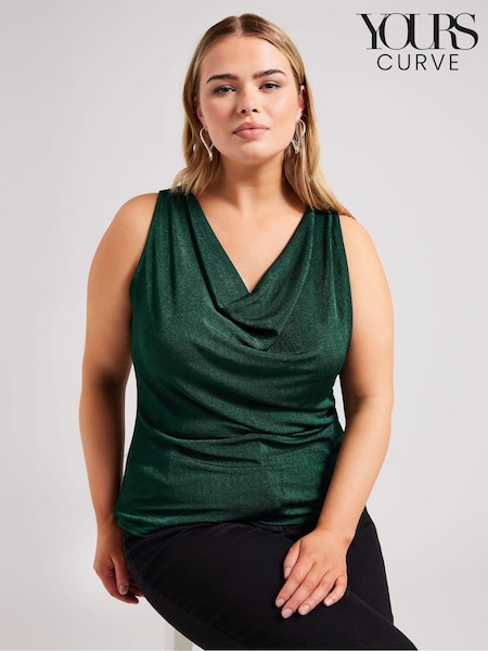 Yours Curve Green YOURS LONDON  Metallic Cowl Neck Top (E00467) | €42