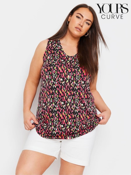 Yours Curve Black Print Swing Vest Top (E00472) | 99 QAR
