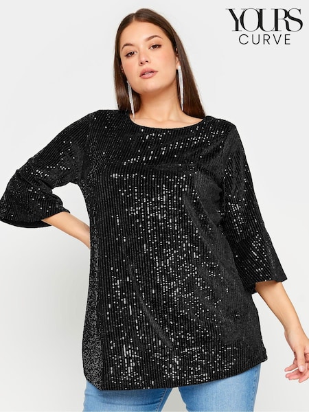 Yours Curve Velvet Sequin Top (E00476) | 142 LEI