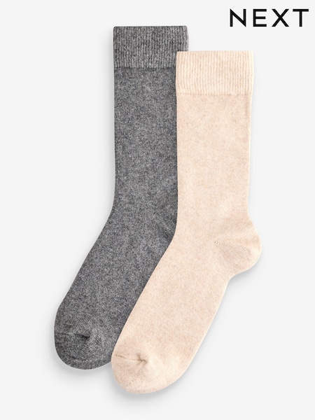 Grey/Neutral Lambswool Signature Socks 2 Pack (E00493) | €7