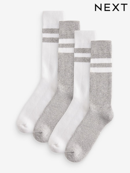 White/Grey 4 Pack Striped Sport Socks (E00494) | € 7