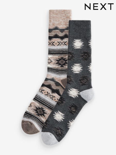 Brown/Grey 2 Pack Pattern Heavyweight Socks (E00497) | €6.50