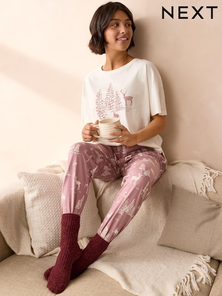 Pink Forest 100% Cotton Short Sleeve Pyjamas (E00507) | €13