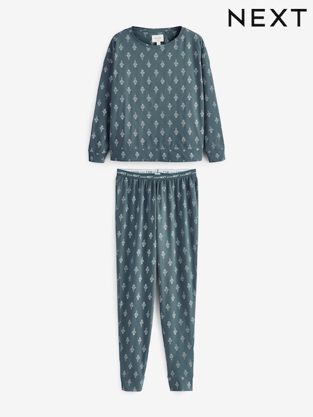 Blue/Silver Foil 100% Cotton Long Sleeve Pyjamas (E00509) | AED64