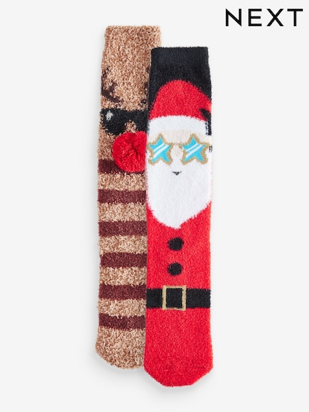 Red/Brown Cosy Christmas Bed Socks 2 Pack (E00541) | €6