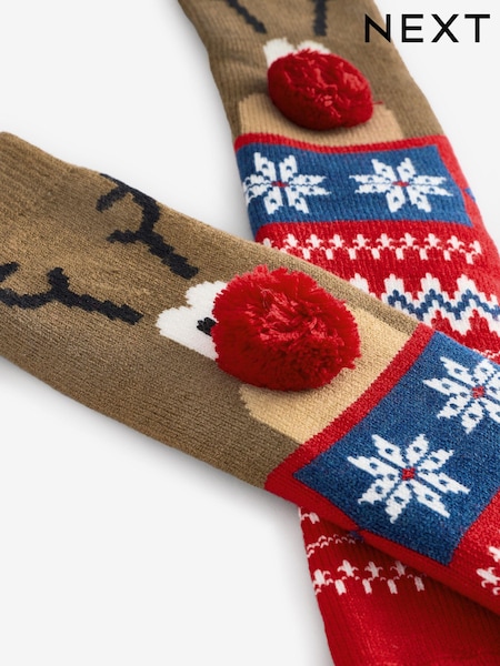 Red/Brown Christmas Rudolph Slipper Socks 1 Pack (E00544) | €9