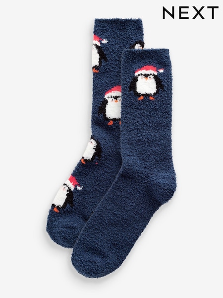 Navy Blue Penguin Cosy Christmas Bed Socks 2 Pack (E00545) | €6.50
