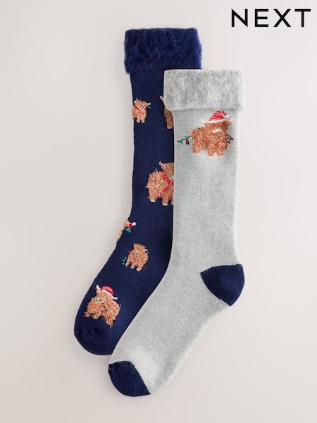 Navy/Grey 2 Pack Christmas Hamish Heavyweight Socks (E00546) | 29 QAR