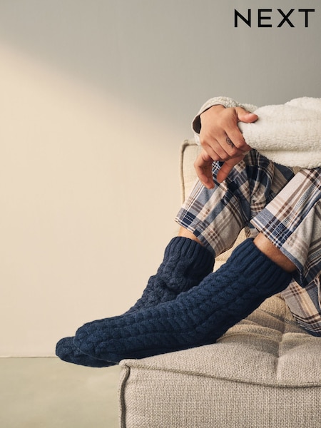Blue Cable Knitted Slipper Socks 1 Pack (E00549) | €12