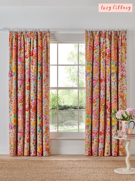 Lucy Tiffney Floral Pencil Pleat Campion Blackout Lined Curtains (E00556) | €79 - €228