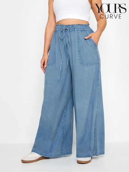 Yours Curve Chambray Wide Leg Pull-Ons Trousers (E00597) | 103 LEI