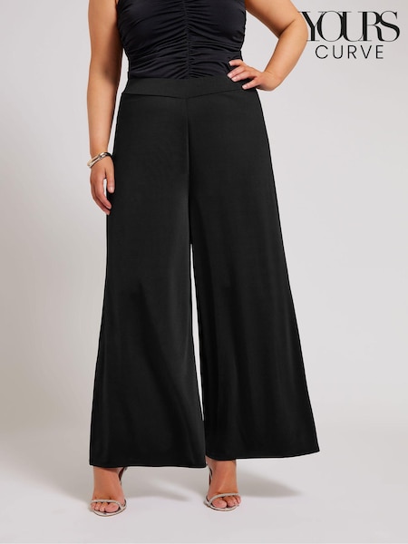 أسود - Yours Curve Slinky Wide Leg Trousers (E00598) | ‏105 د.إ.‏