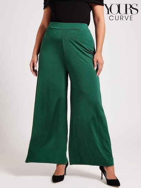 Yours Curve Green Slinky Wide Leg Trousers (E00601) | €55