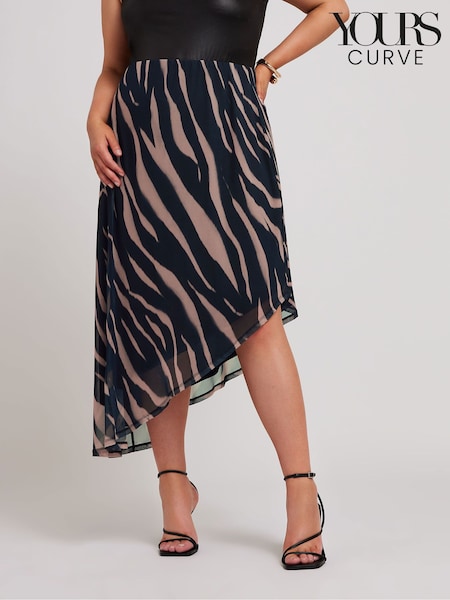 Yours Curve Black Asymetric Mesh Skirt (E00604) | €55