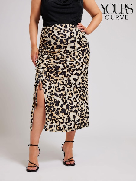 חום - Yours Curve Ruched Skirt (E00625) | ‏196‏₪