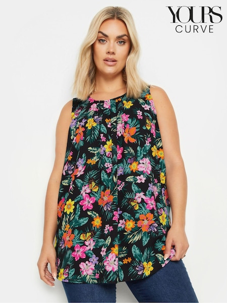 Yours Curve Black Tropical Butterfly Pleat Formal Vest Blouse (E00629) | €31
