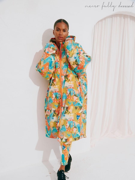 Bright Hope помаранчевий принт - Never Fully Dressed Changing Robe With Borg Lining Coat (E00657) | 8 952 грн