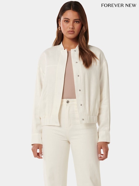 Forever New White Pure Linen Arlette Bomber Jacket (E00665) | €46