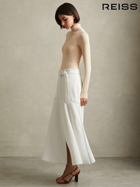 Reiss Micha Contrast Stitch Belted Midi Skirt (E00675) | €312