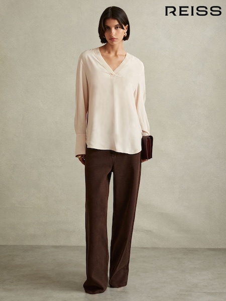 Vaaleanpunainen - Reiss Tash Rento Korkea-Matala V-kaula-aukko Top (E00677) | €217