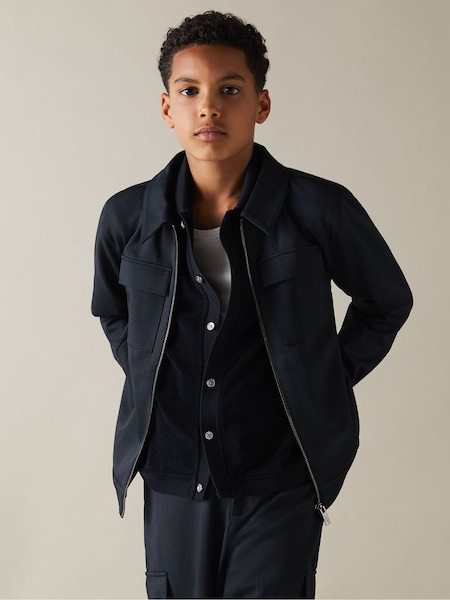 Reiss Navy Ventura 3-9 yrs Twill Zip-Front Jacket (E00680) | AED274