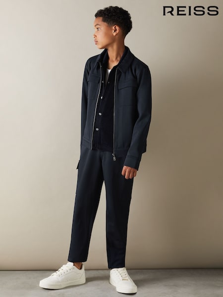 Reiss Navy Ventura 9-13 yrs Twill Zip-Front Jacket (E00682) | €64