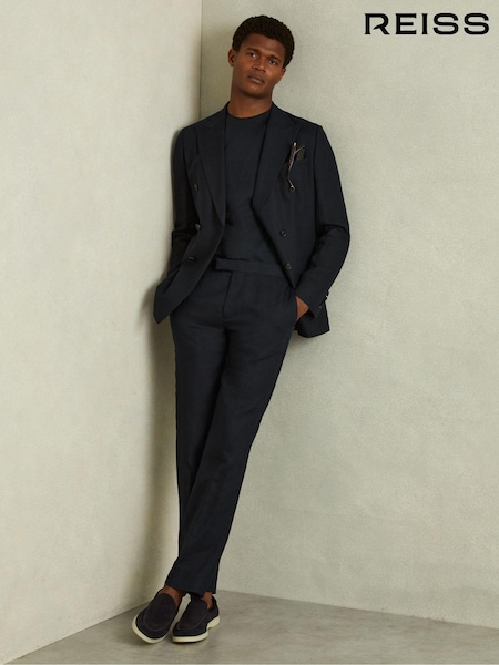 Reiss Navy Rialto Mercerised Jacquard Crew Neck T-Shirt (E00684) | €88