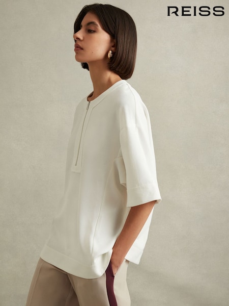 Reiss Ivory Via Relaxed Half-Zip T-Shirt (E00686) | €57