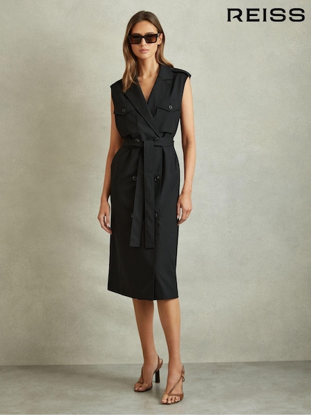Reiss Black Kimora Wool Blend Double Breasted Midi Dress (E00689) | €349