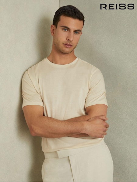 Reiss Ecru Rialto Mercerised Jacquard Crew Neck T-Shirt (E00690) | €84