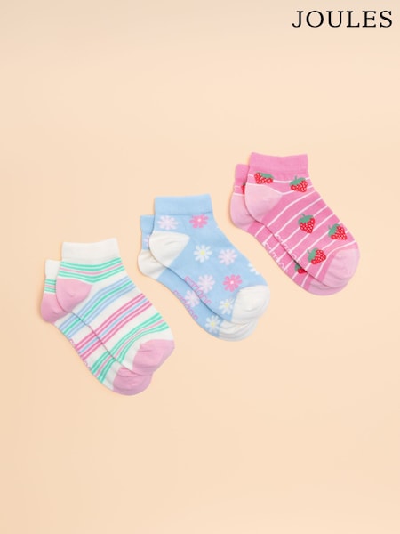 Joules Kids' Rilla Pink & Blue Trainer Socks 3 Pack (E00786) | R$ 90