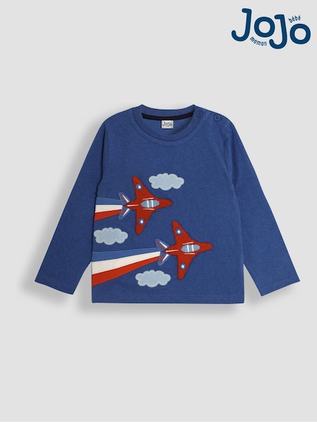 JoJo Maman Bébé Denim Long Sleeve Button Shoulder Appliqué Top (E00828) | 94 QAR