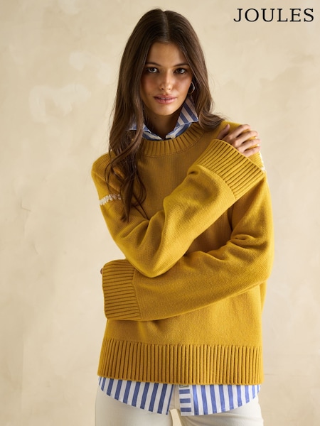 Joules Alexandra Yellow Blanket Stitch Jumper (E00875) | R$ 610
