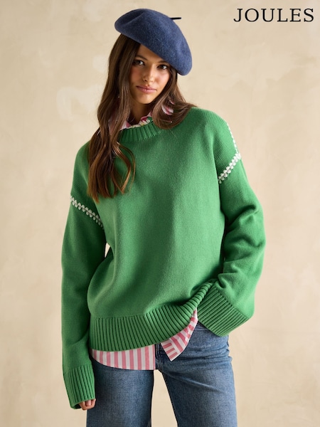 Joules Alexandra Green Blanket Stitch Jumper (E00876) | R$ 610