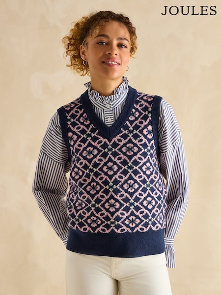 Joules Meredith Navy Blue V-Neck Knitted Vest (E00883) | R$ 475