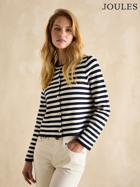 Mornarsko modra/bela - Joules Catherine Cotton Striped Cardigan (E00893) | € 92