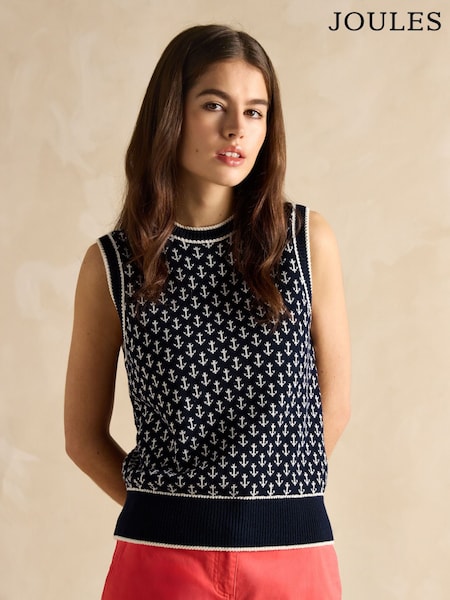 Joules Marine Navy Knitted Anchor Vest (E00896) | $76