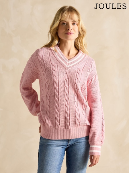 Joules Dibbly Pink Cotton Cable Knit Cricket Jumper (E00901) | R$ 640