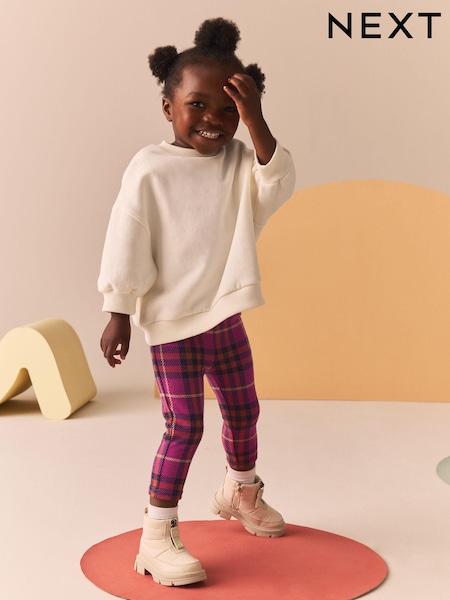Purple Check Cosy Fleece Lined Leggings (3mths-7yrs) (E00941) | 21 QAR - 28 QAR