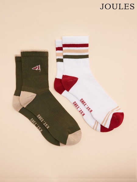 Joules Men's Volley Khaki Green Pack of Two Tennis Socks (E00956) | €11.95